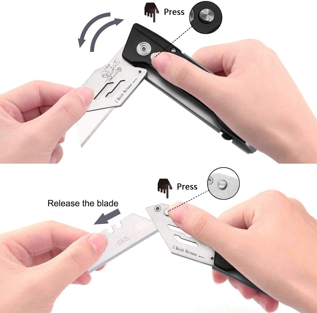 BIBURY Foldable Utility Knife with 15 Extra SK5 Stainless Steel Blades