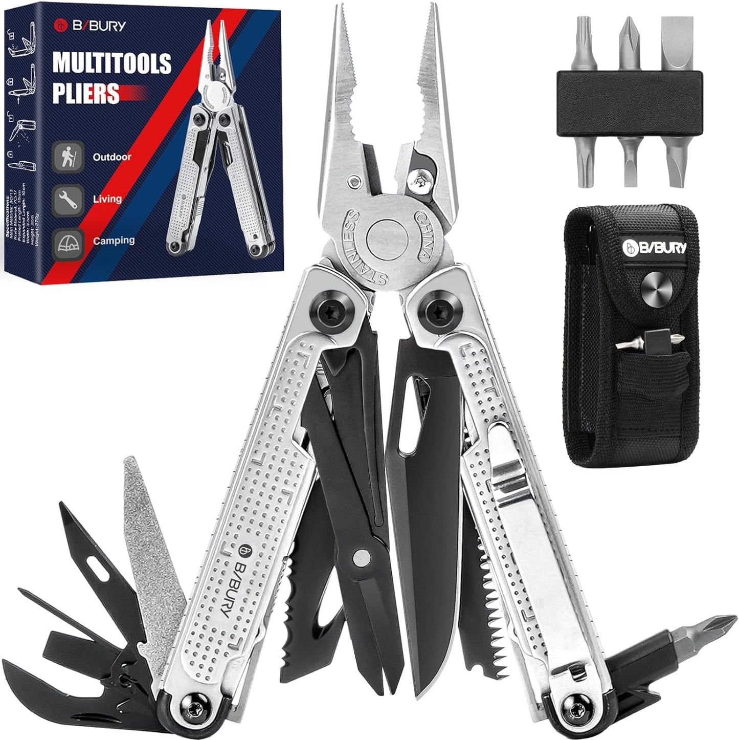 BI2048B,BIBURY Multitool Pliers Stainless Steel Multi Tool