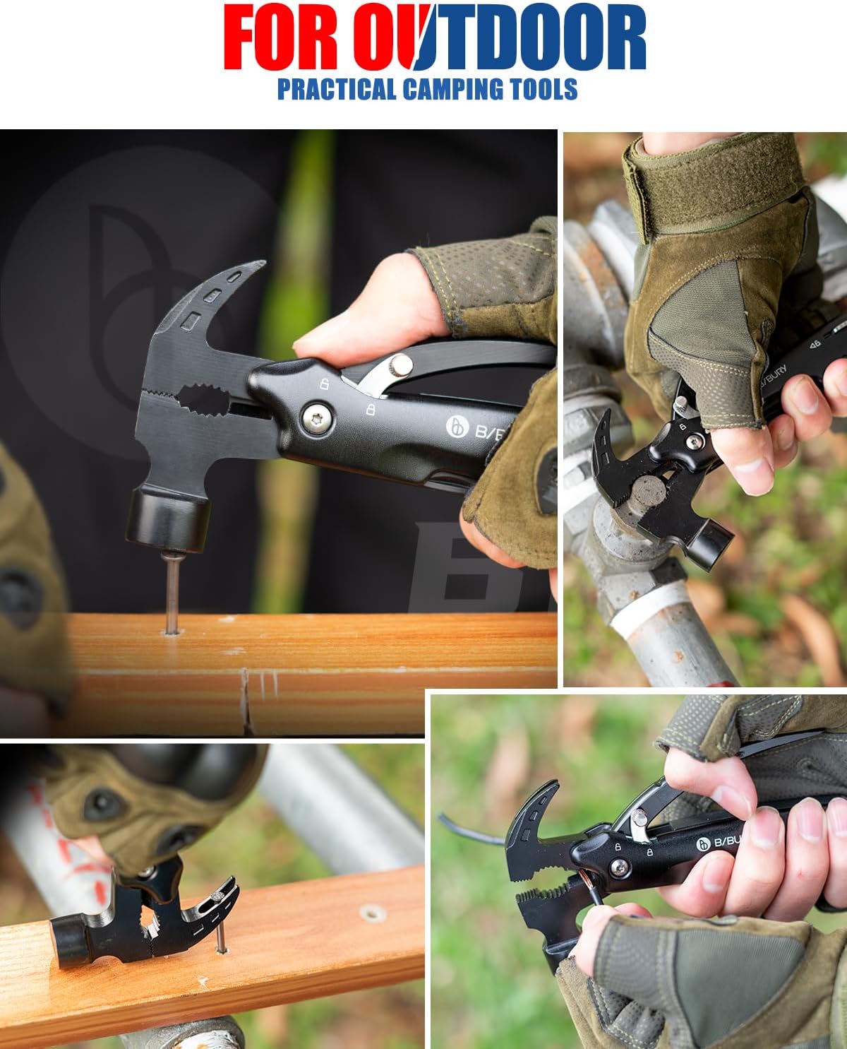 BIBURY 12 in 1 Hammer Multitool Camping Tool