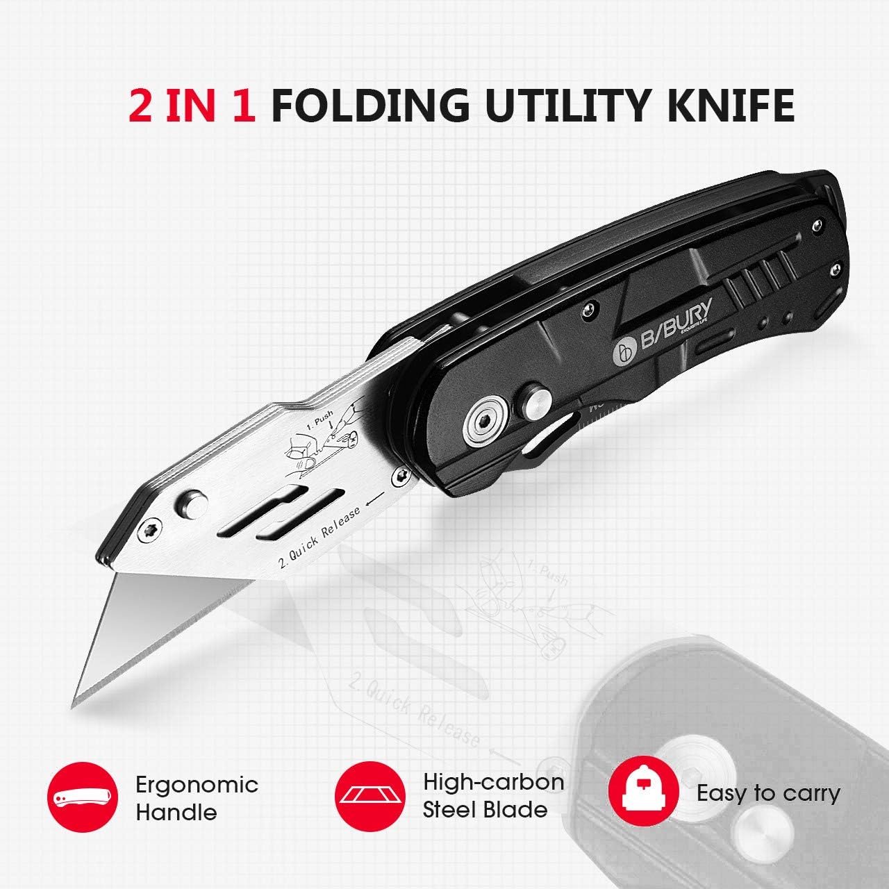 BIBURY Multipurpose Carpet Knife with 10 Replaceable SK5 Blades