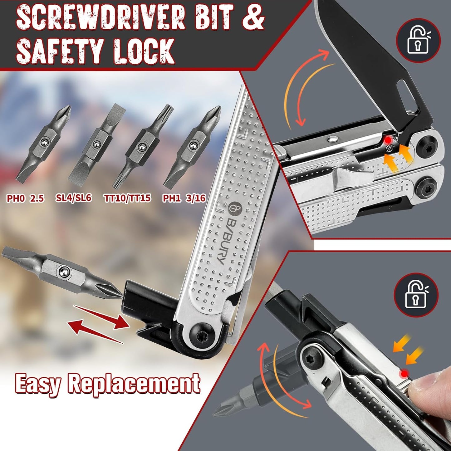 BI2048B,BIBURY Multitool Pliers Stainless Steel Multi Tool
