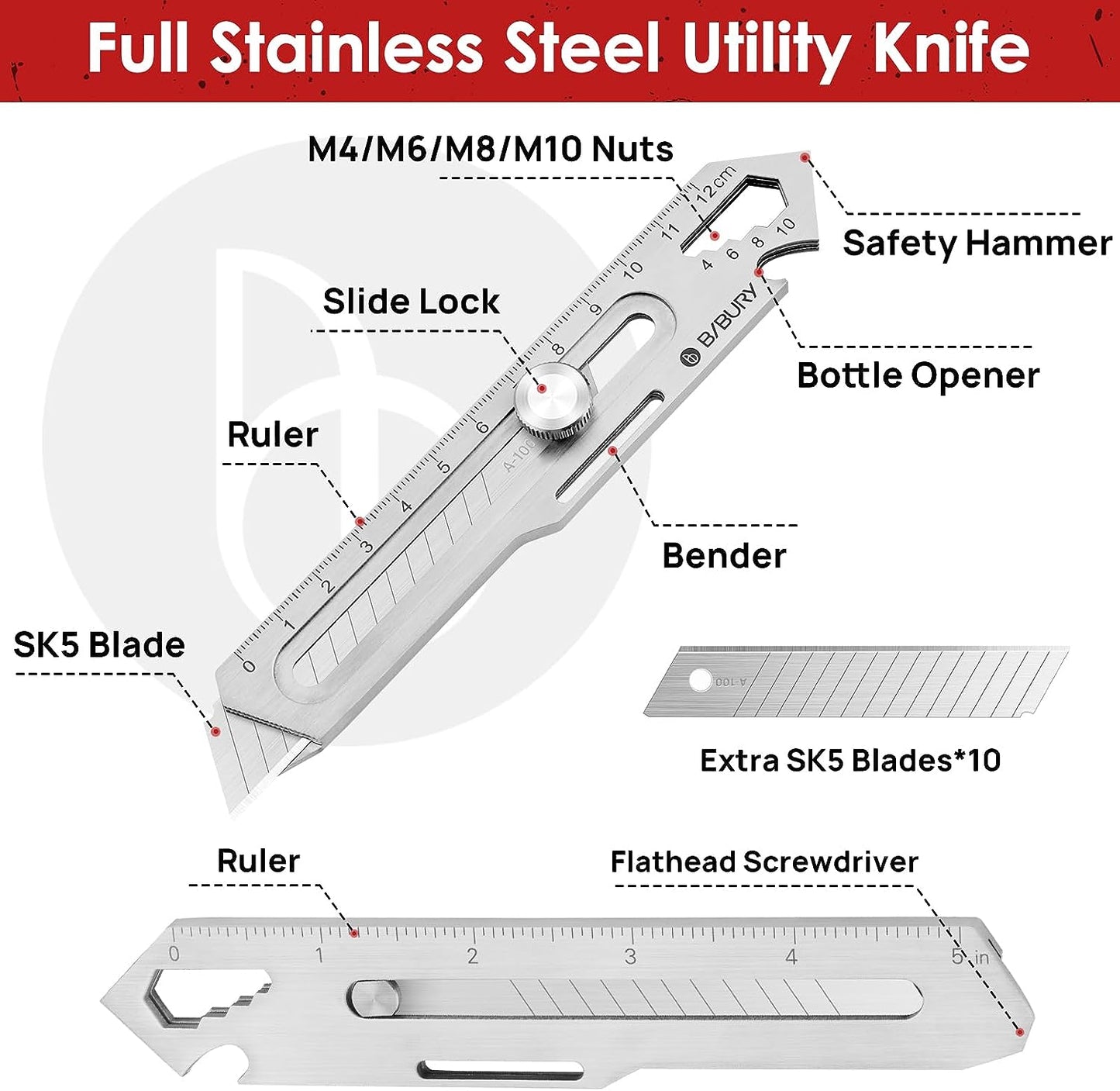 BIBURY 2 Pack Utility Knife with 10PCS replaceable Blades (18mm Wide)