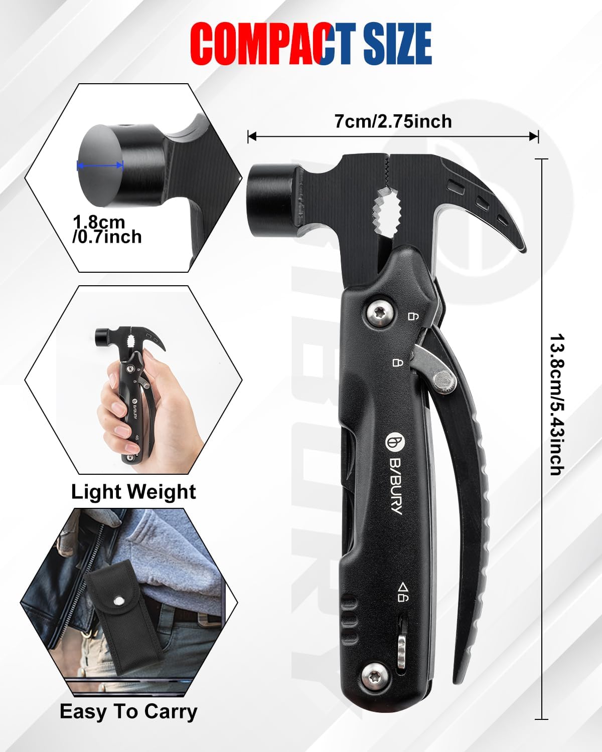 BIBURY 12 in 1 Hammer Multitool Camping Tool