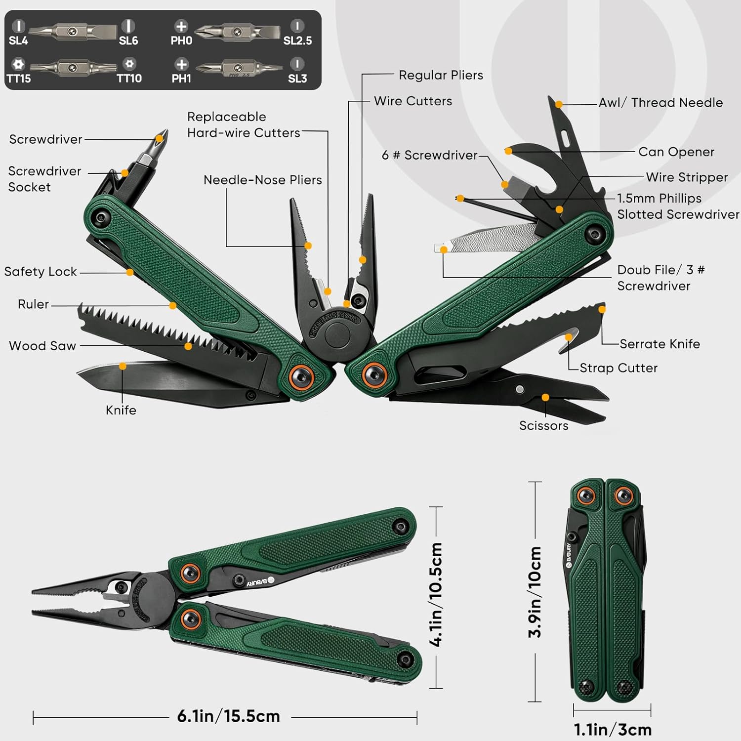 BIBURY Lightweight G10 Handle Multitool Pliers -BI2048R