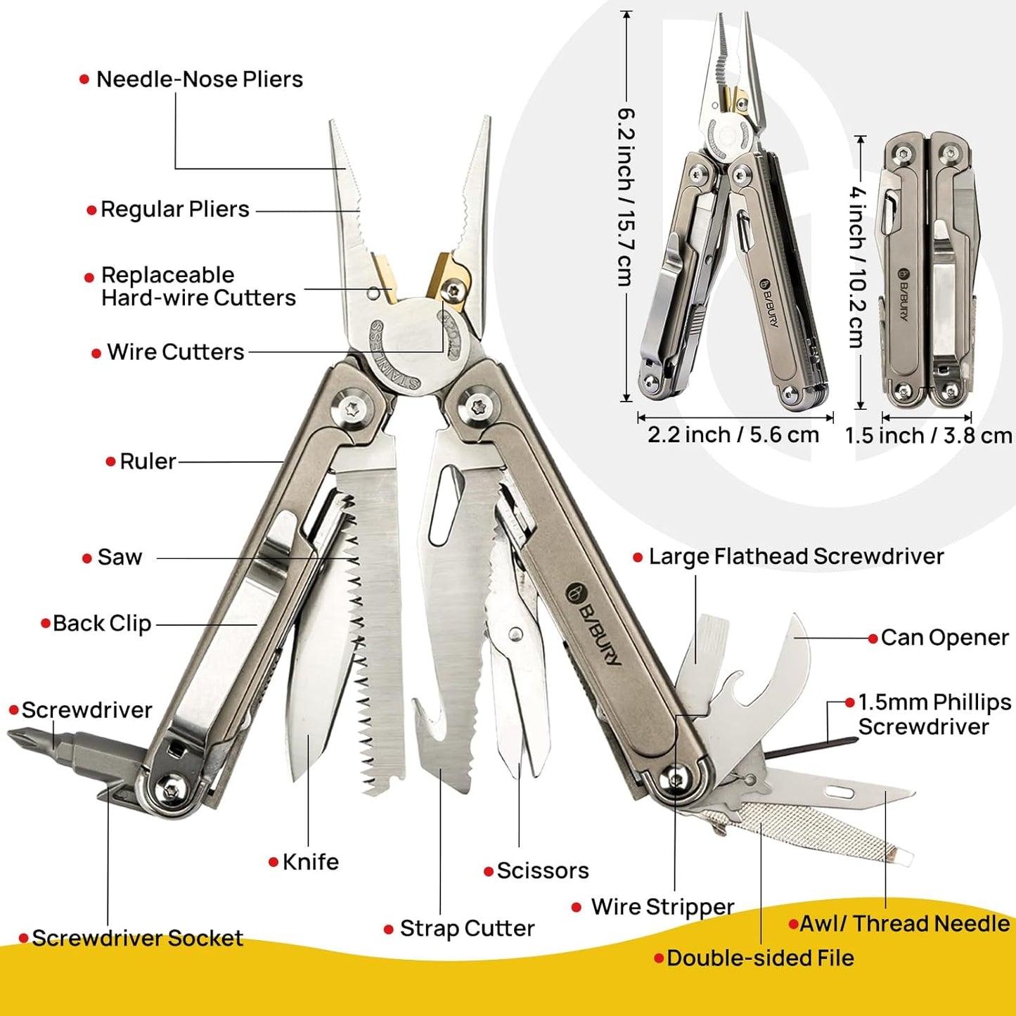 BIBURY Multitool 24 in 1 Titanium- 2048DT