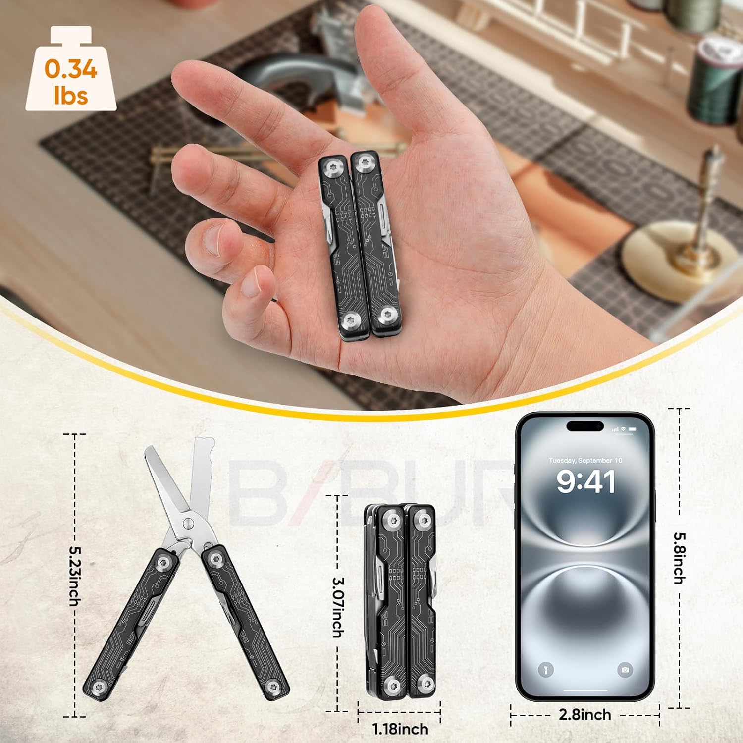 BIBURY BI2062B Mini Keychain Multitool Scissors