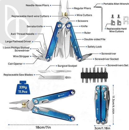 BIBURY Multitool Pliers with Blue Titanium Handle & 440A Knfie, BI2049BL