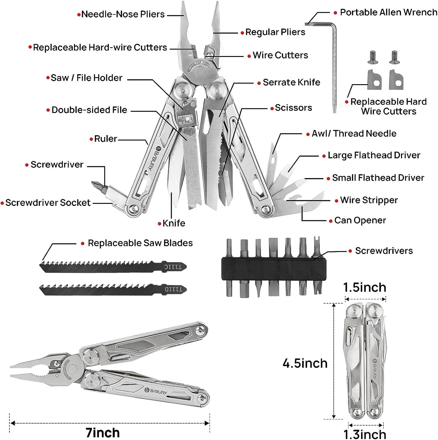 BIBURY 19 IN 1 Pro Multitool Pliers