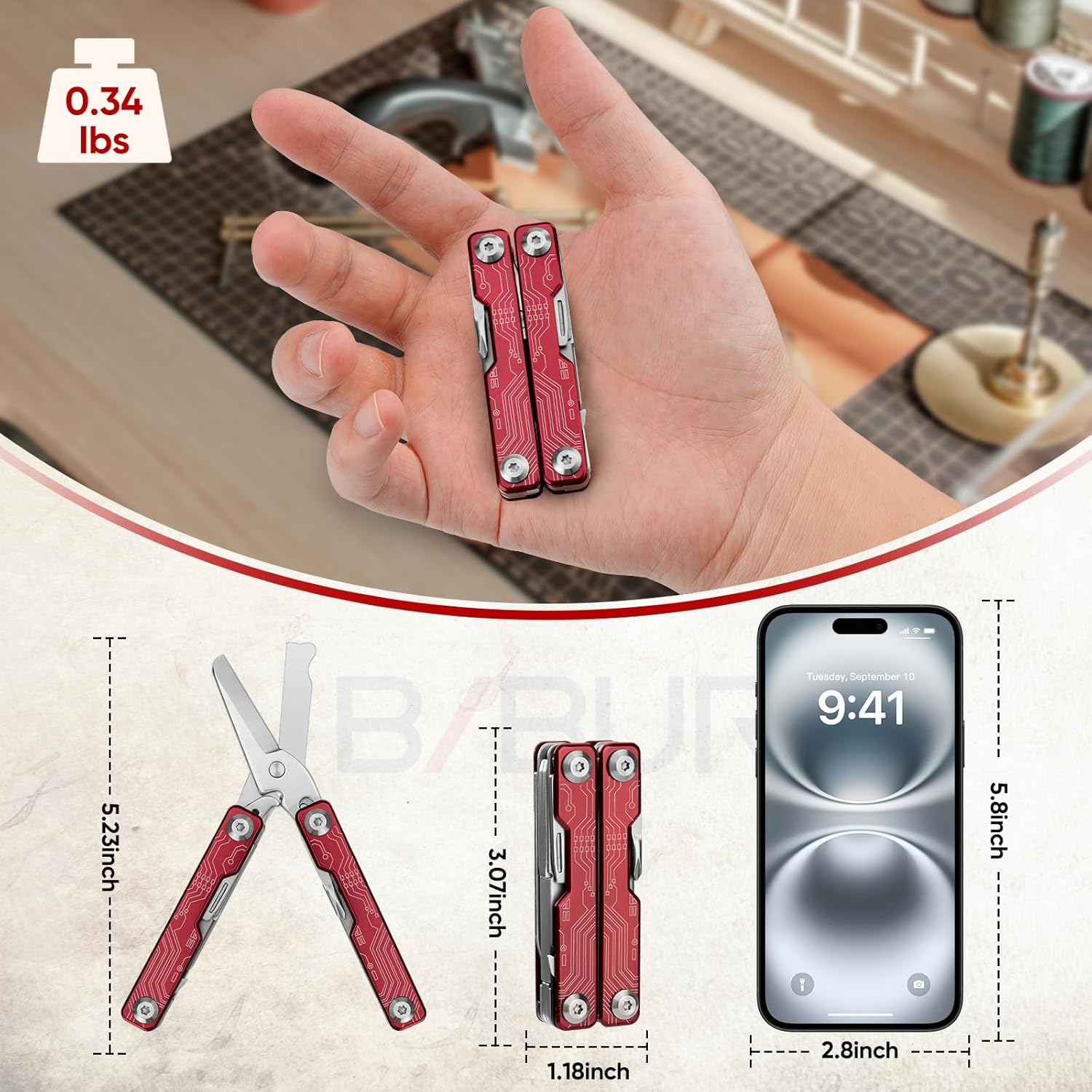BIBURY BI2062B Mini Keychain Multitool Scissors