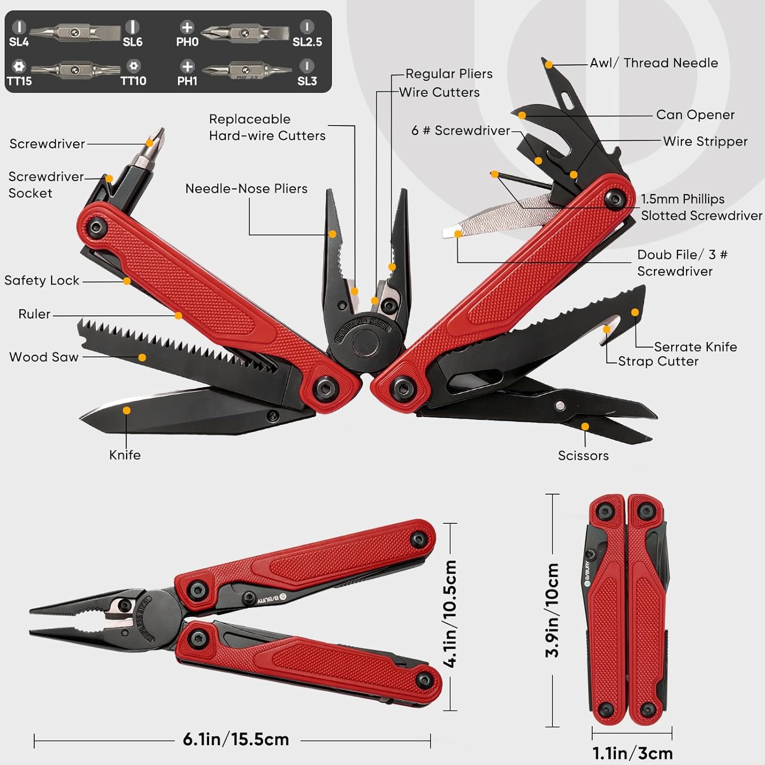 BIBURY Lightweight G10 Handle Multitool Pliers -BI2048R