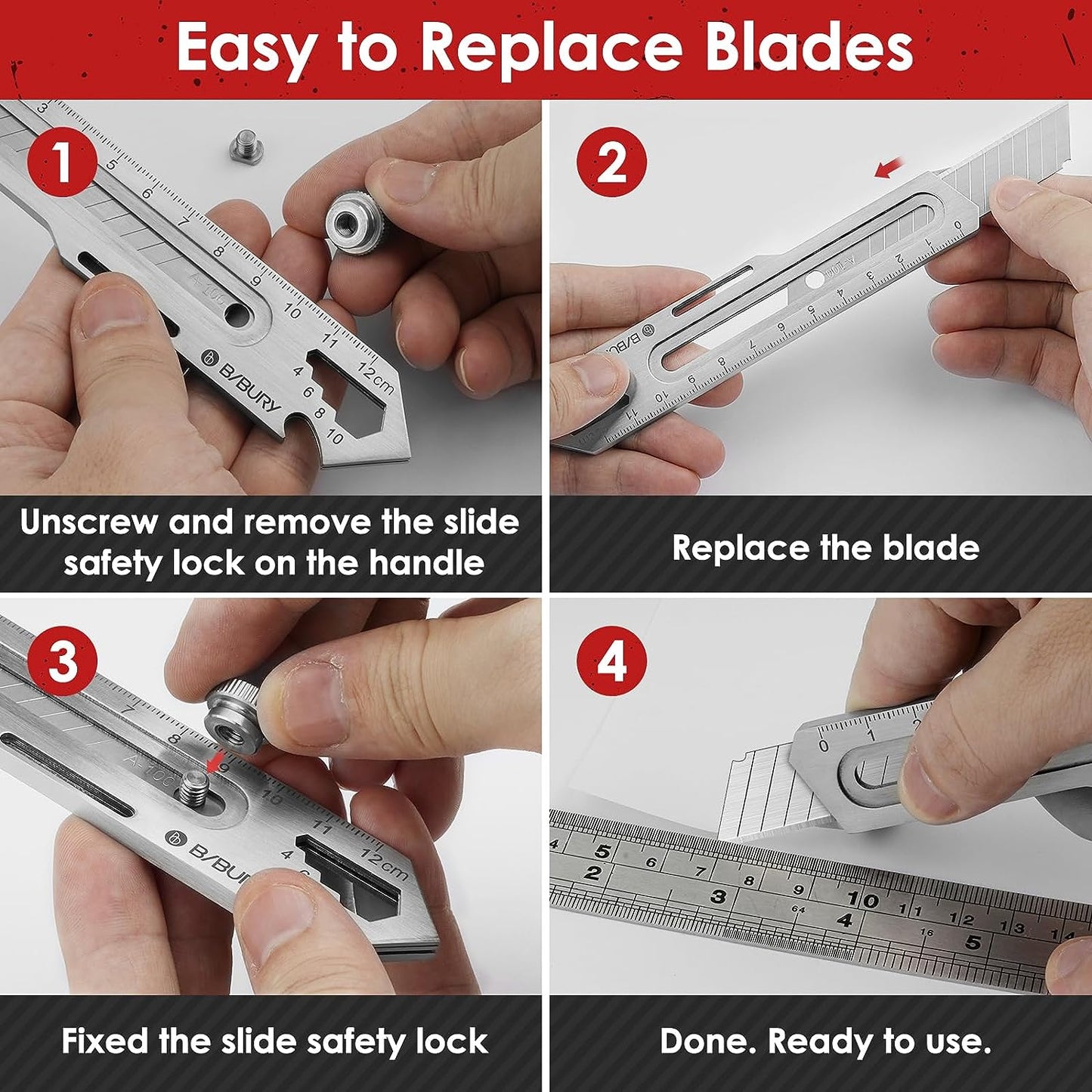 BIBURY 2 Pack Utility Knife with 10PCS replaceable Blades (18mm Wide)