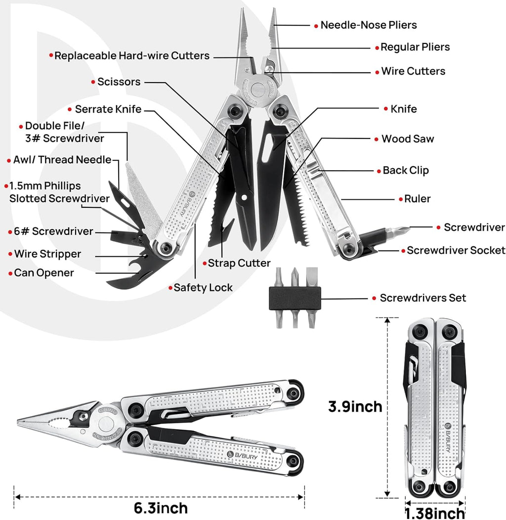 BI2048B,BIBURY Multitool Pliers Stainless Steel Multi Tool