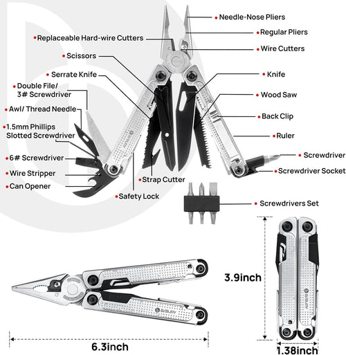BI2048B,BIBURY Multitool Pliers Stainless Steel Multi Tool