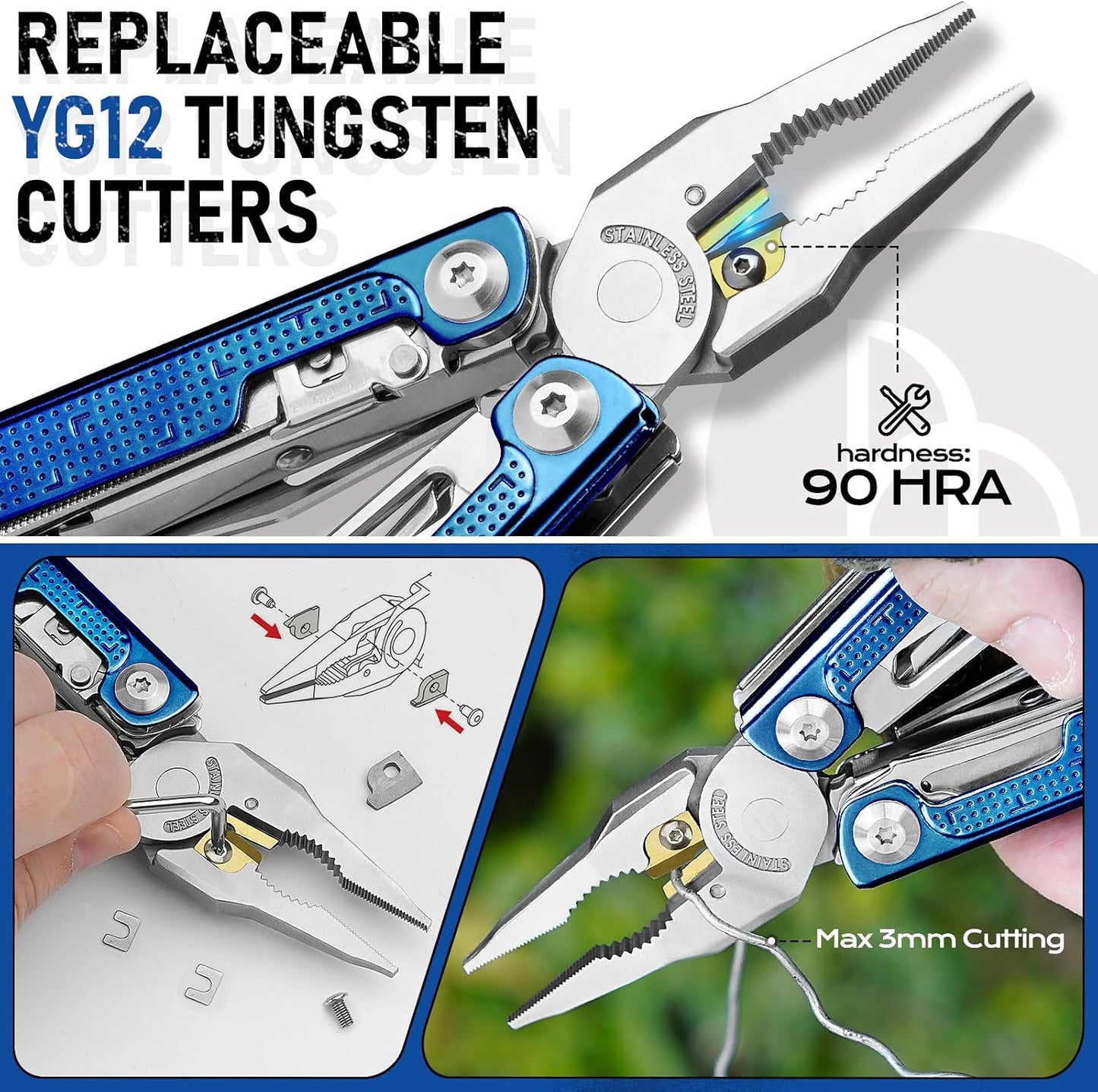 BIBURY Multitool Pliers with Blue Titanium Handle & 440A Knfie, BI2049BL