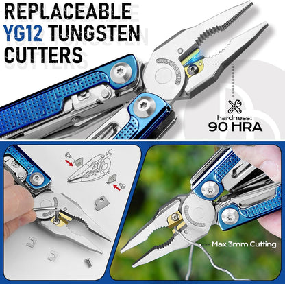 BIBURY Multitool Pliers with Blue Titanium Handle & 440A Knfie, BI2049BL