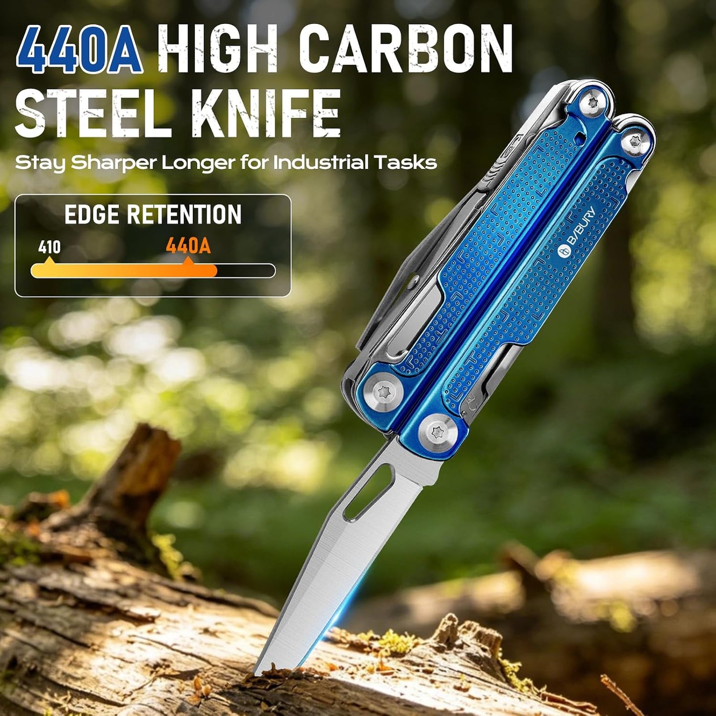 BIBURY Multitool Pliers with Blue Titanium Handle & 440A Knfie, BI2049BL