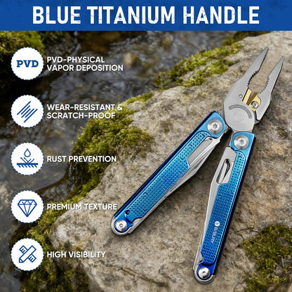 BIBURY Multitool Pliers with Blue Titanium Handle & 440A Knfie, BI2049BL